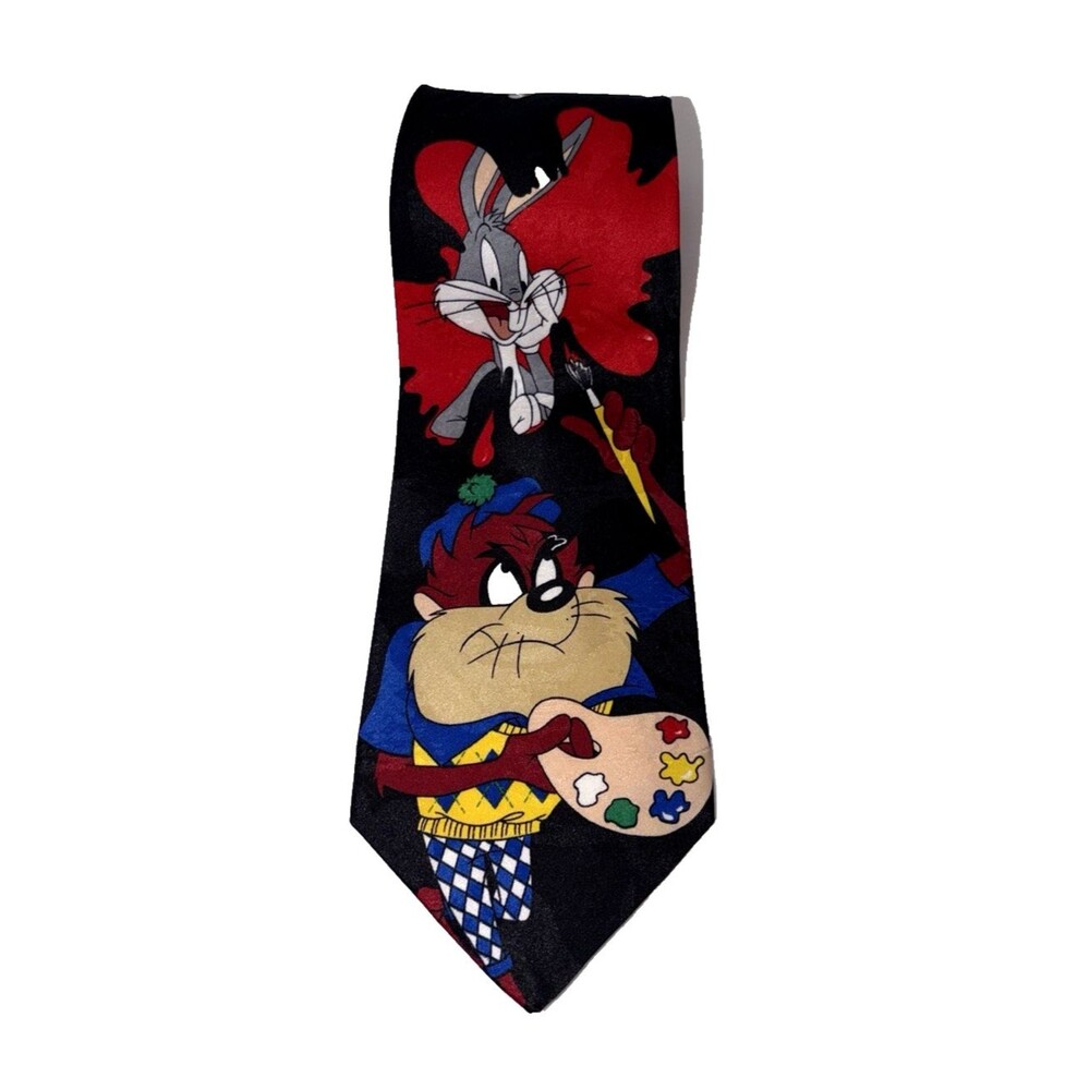 VTG Looney Tunes Mania Polyester Tie Bugs Bunny Taz Marvin Martian Novelty